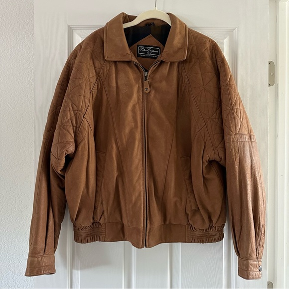 Peter England Suede Bomber Jacket Coat Camel Brown Size L 1980s